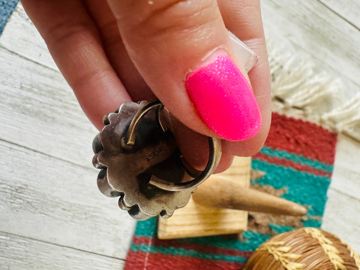 Handcrafted Sterling Silver & Orange Spiny Cluster Ring Size 6