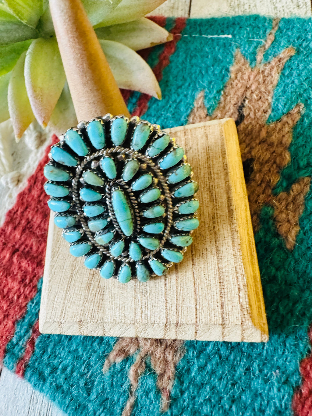 Handcrafted Turquoise & Sterling Silver Adjustable Cluster Ring