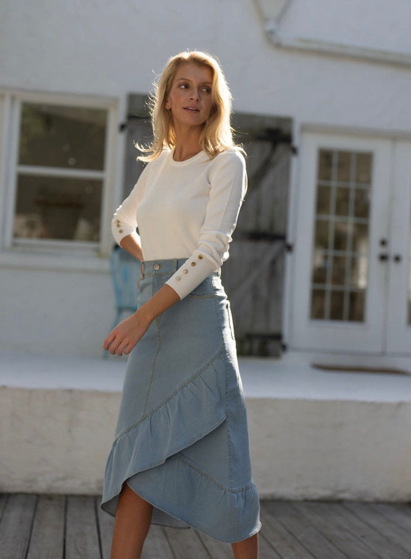 DENIM SKIRT WITH RUFFLE DETAIL