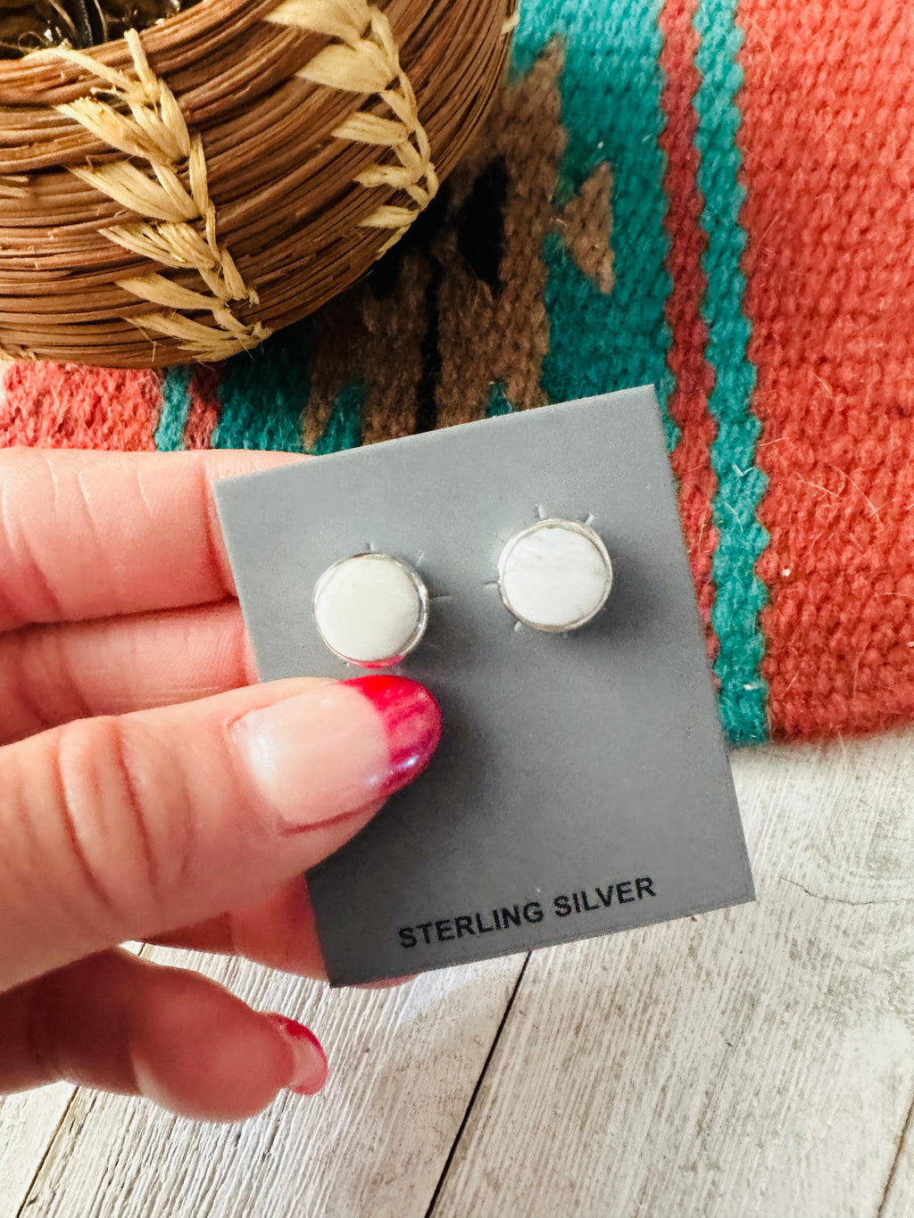Handcrafted White Buffalo and Sterling Silver Stud Earrings
