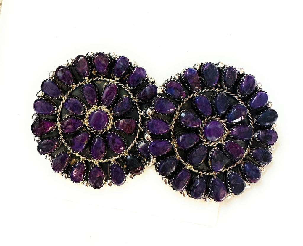Handcrafted Purple Mojave And Sterling Silver Cluster Post Earrings