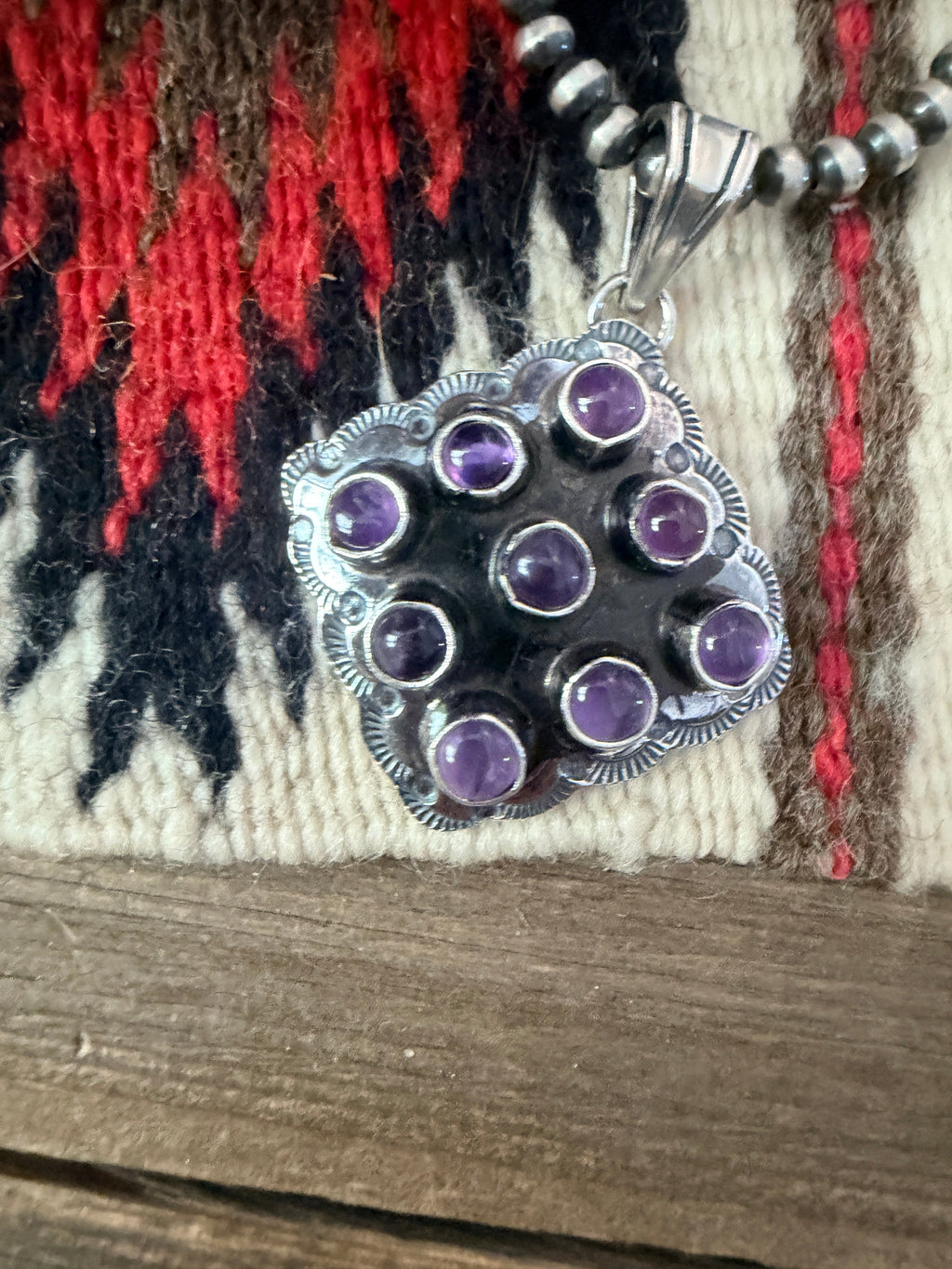 Handcrafted Sterling Silver and Amethyst Cluster Pendant by Tina Benally