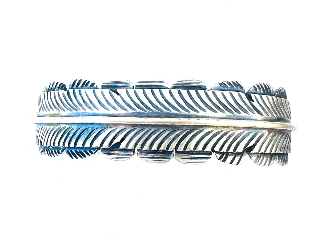 Handcrafted Hand Stamped Sterling Silver Feather Cuff Bracelet