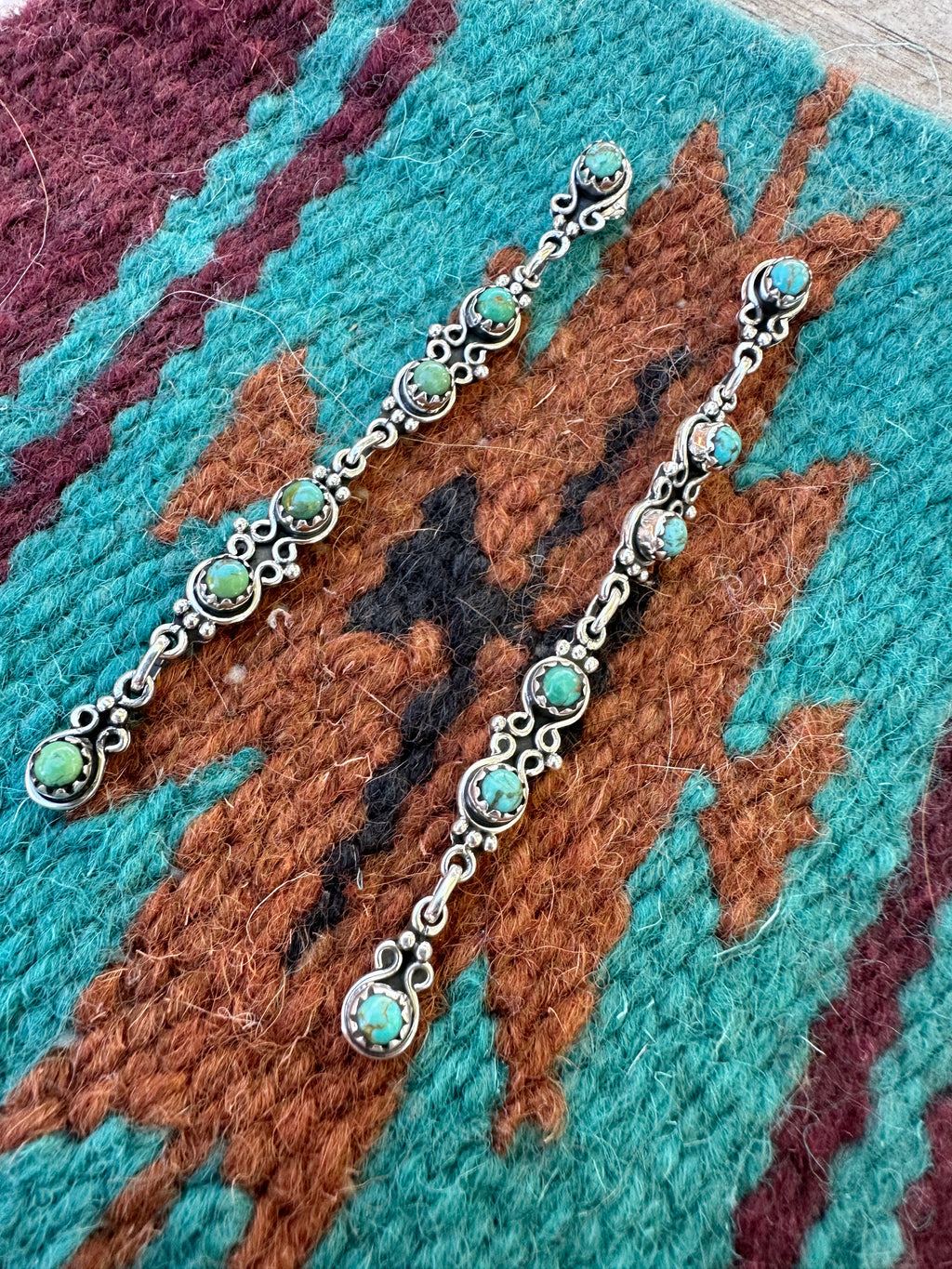 Handmade Turquoise & Sterling Silver Dangle 6 Stone Earrings