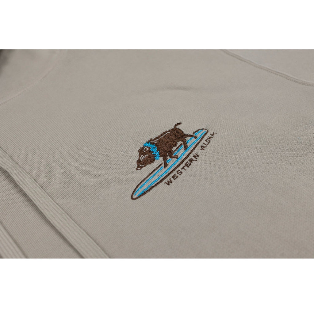 Embroidered Surfing Boar Hoodie Light Gray