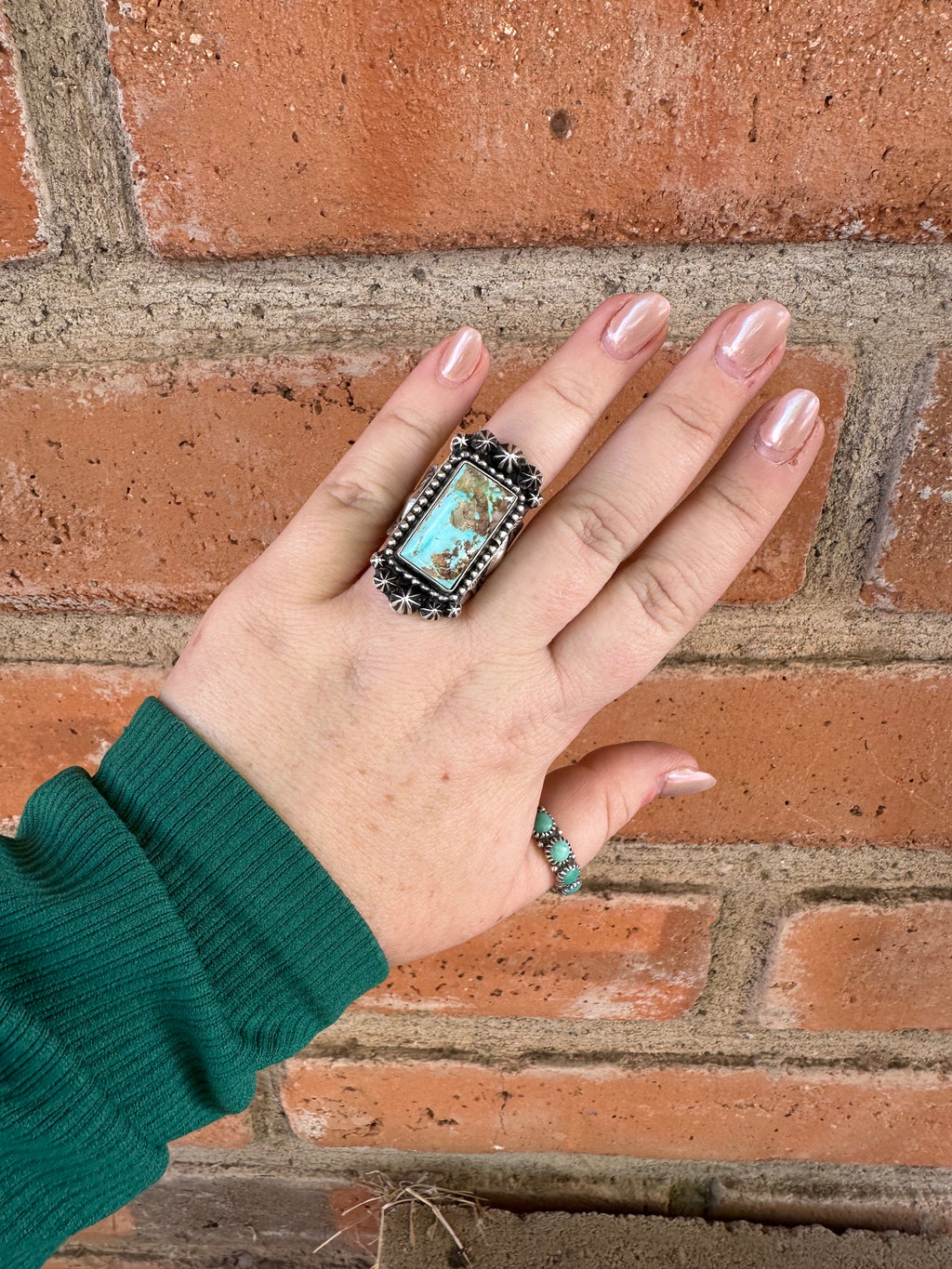 Handcrafted Carico Lake Turquoise & Sterling Silver Ring Size 9
