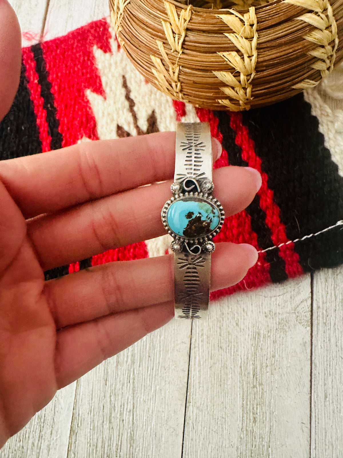 Handcrafted Kingman Turquoise & Sterling Silver Cuff Bracelet