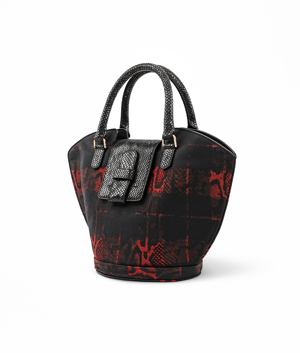 Abanico Large in Red Tartan/Black Leather