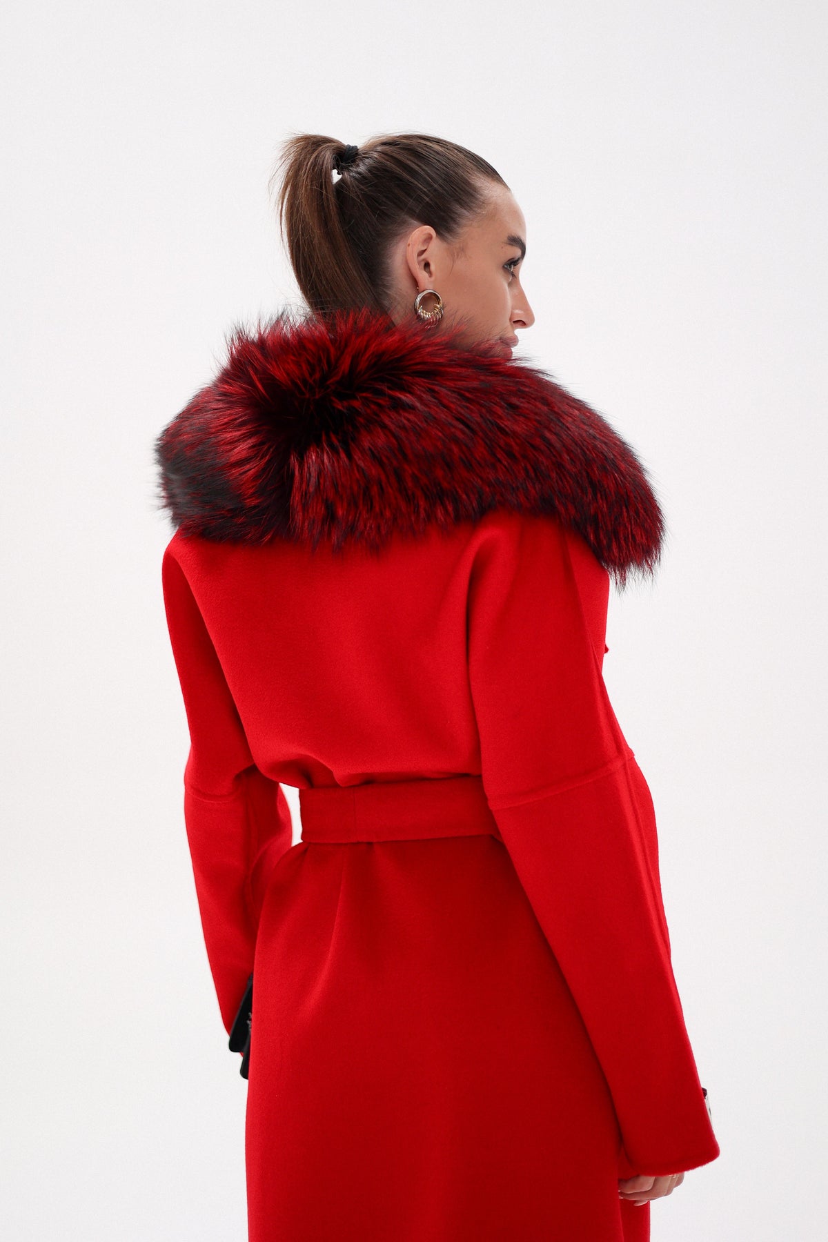 Saga®Furs Silver Fox Wool Alpaca Wraparound Coat in Red