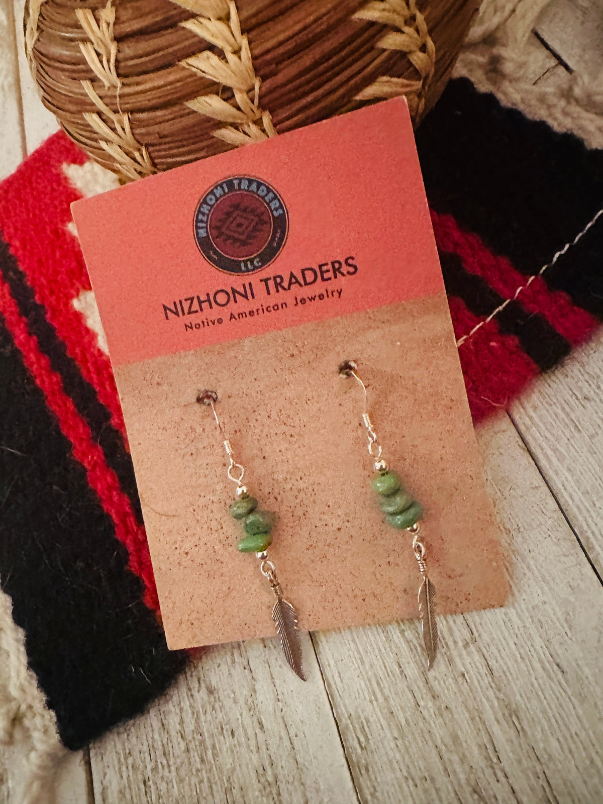 Handcrafted Turquoise & Sterling Silver Feather Dangle Earrings