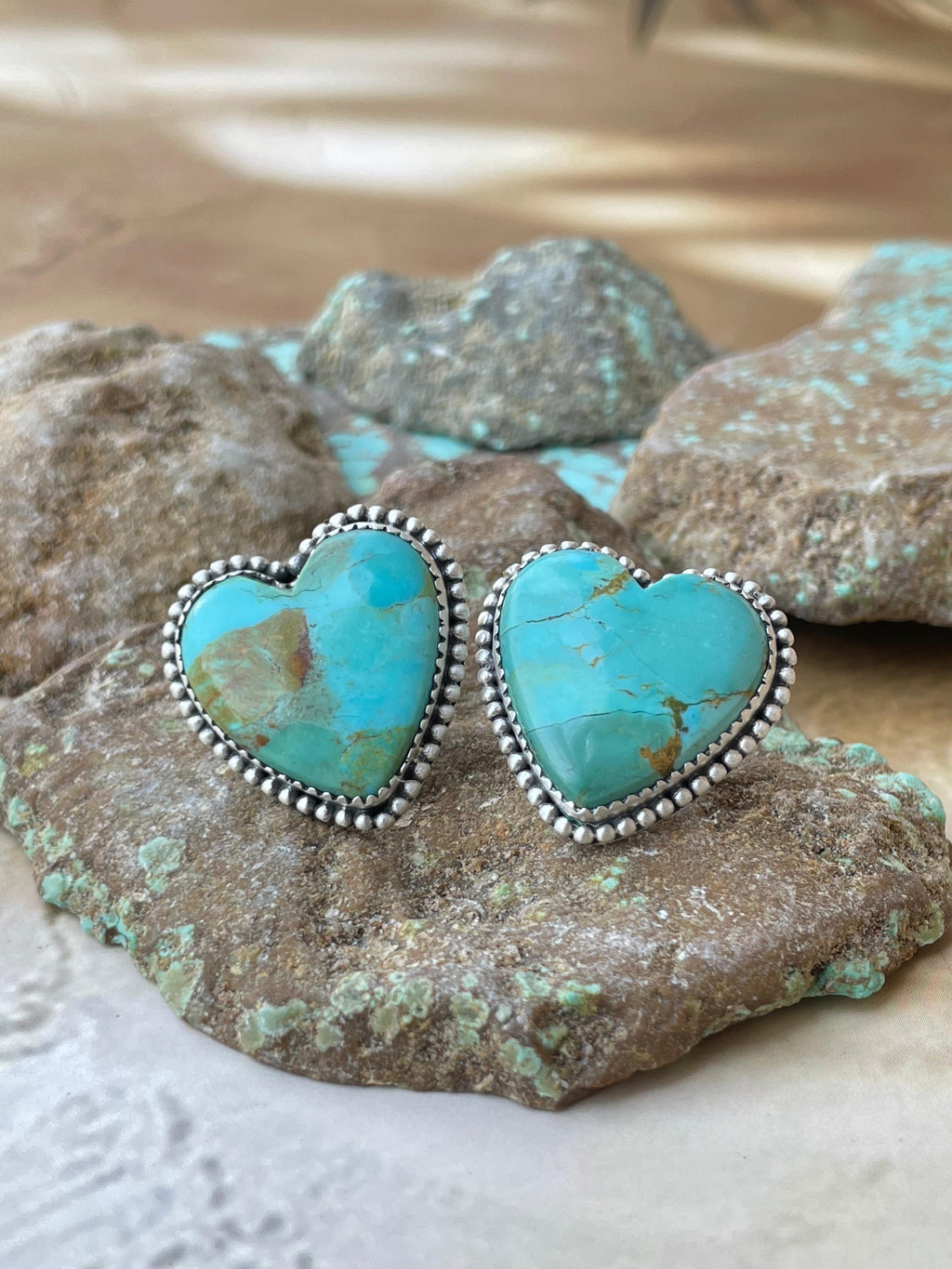Handmade Turquoise and Sterling Silver Heart Post Earring
