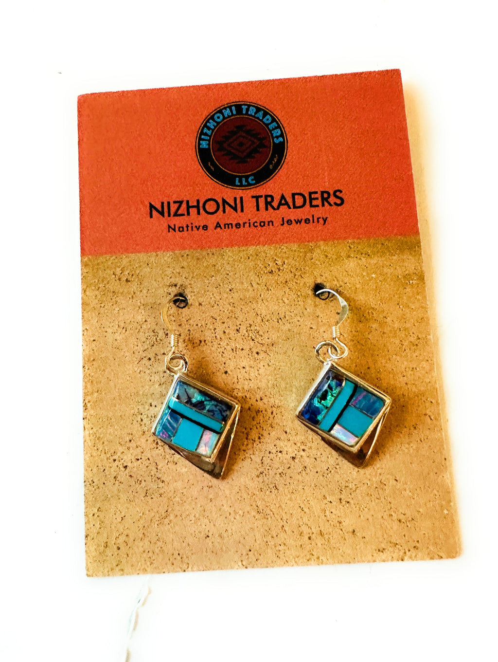 Handcrafted Sterling Silver & Multi Stone Inlay Dangle Earrings