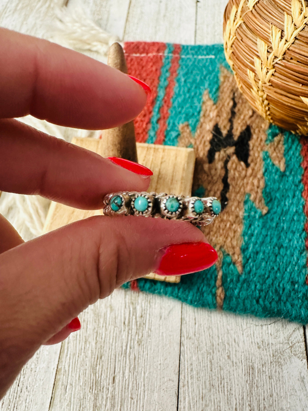Handcrafted Sterling Silver & Turquoise Twisted Band Ring
