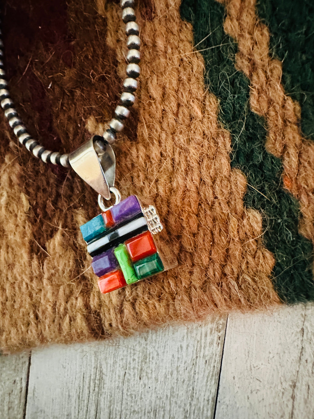 Handcrafted Multi Stone & Sterling Silver Inlay Double Sided Pendant