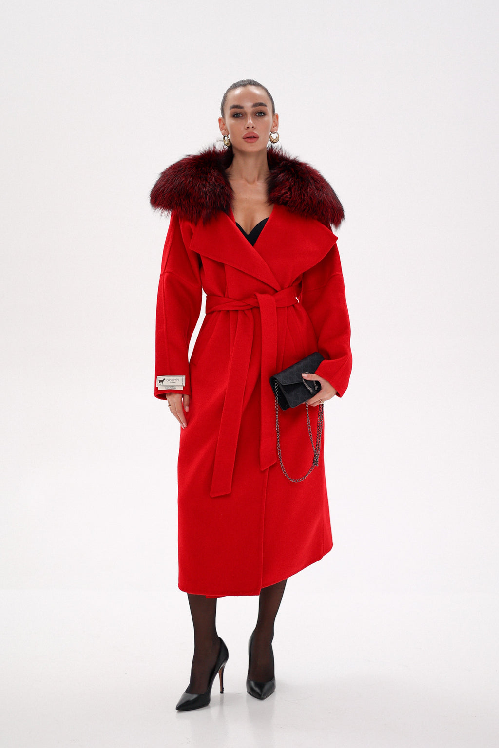 Saga®Furs Silver Fox Wool Alpaca Wraparound Coat in Red