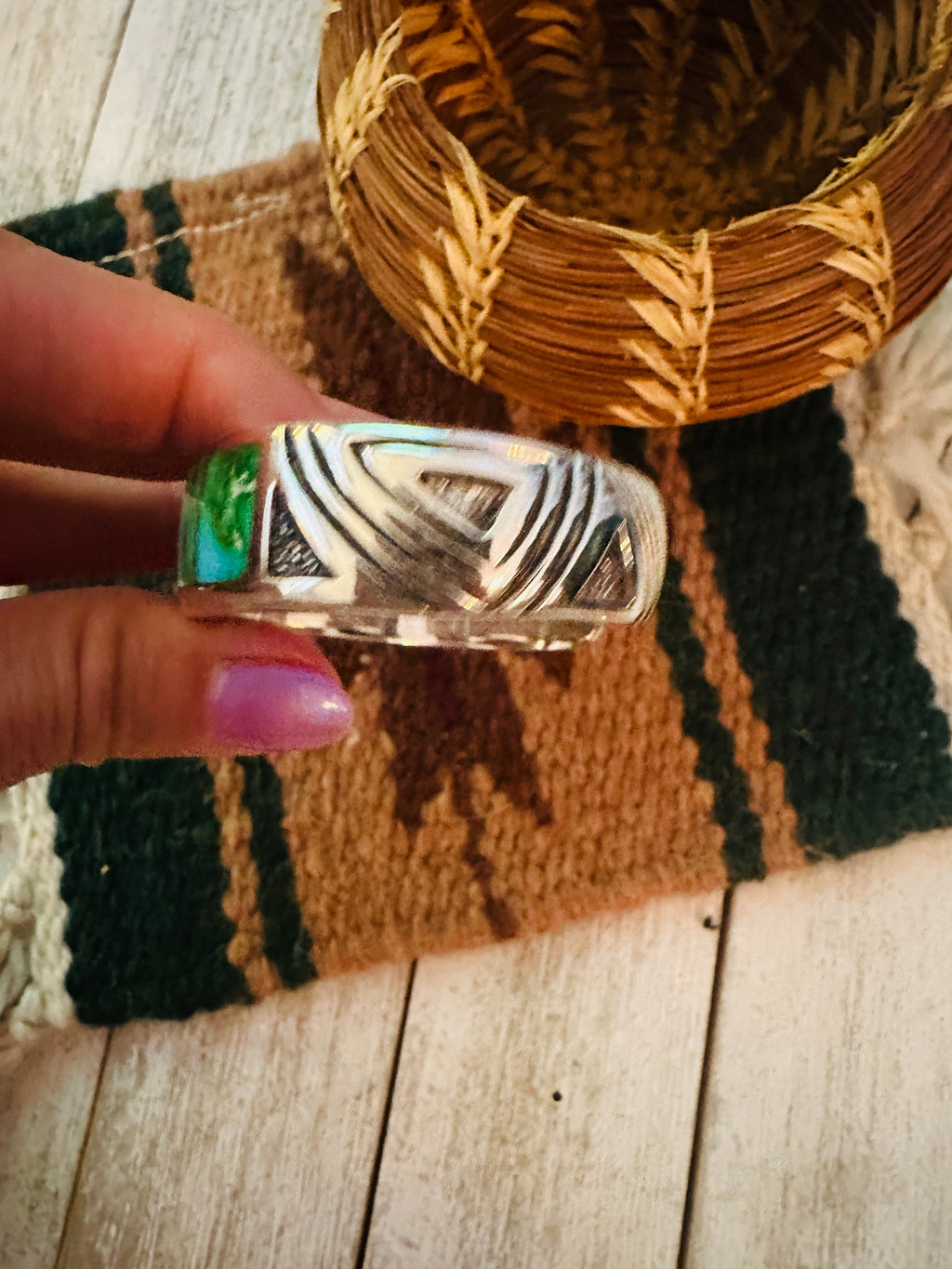 Handcrafted Sonoran Mountain Turquoise & Sterling Silver Inlay Cuff Bracelet /