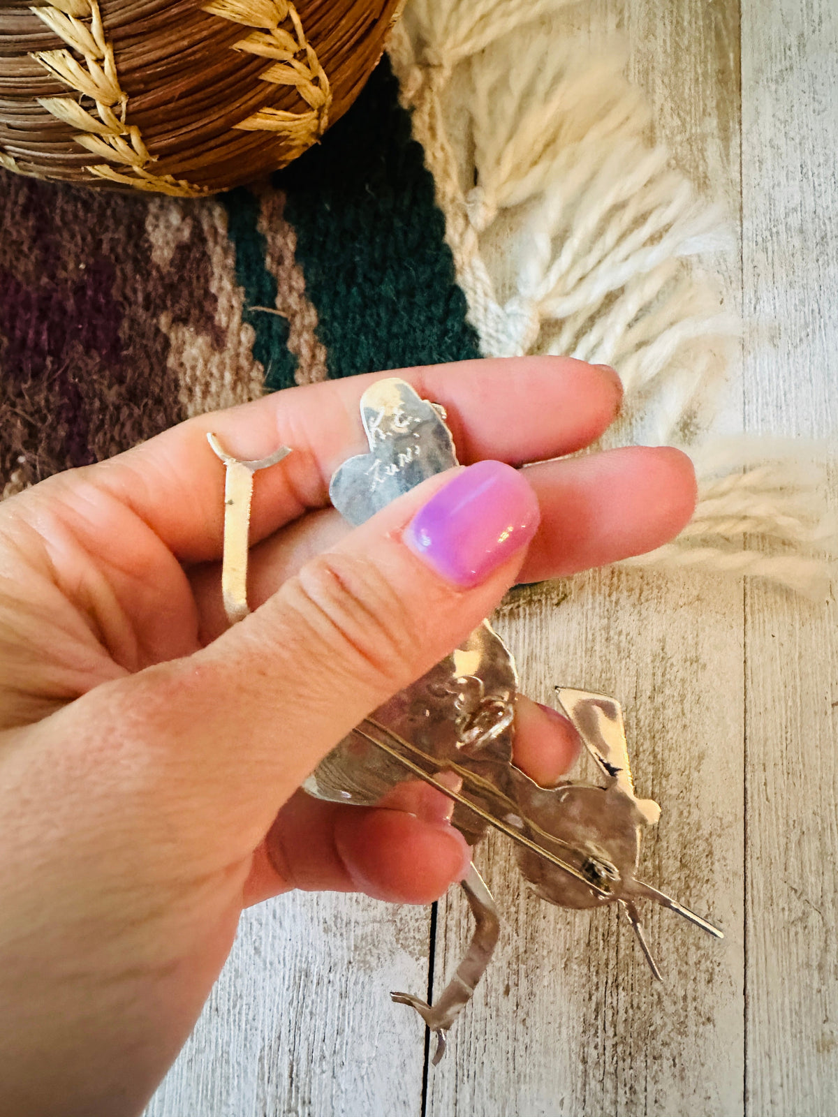 Handcrafted Multi Stone & Sterling Silver Inlay Roadrunner Brooch/ Pendant