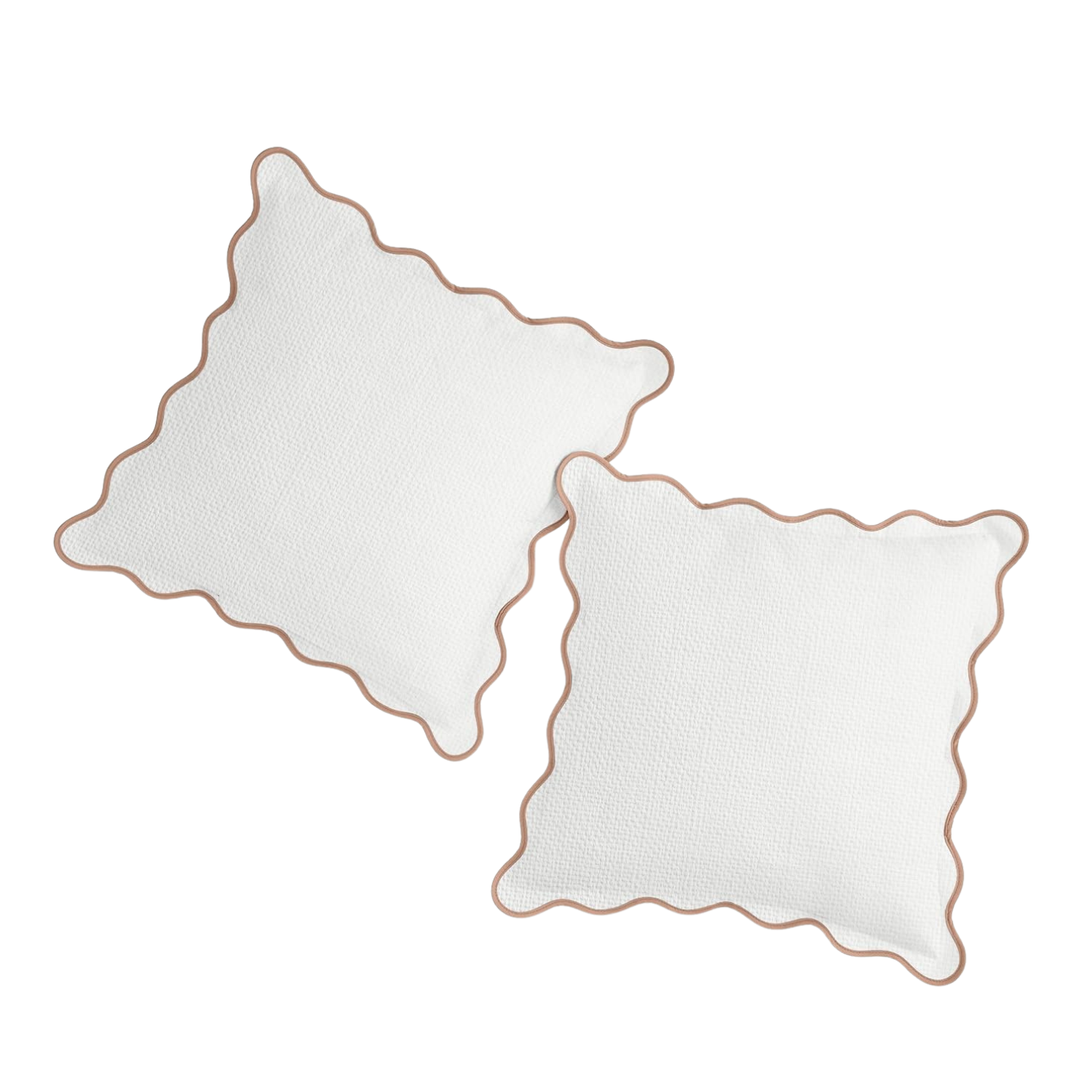 White Scalloped Tan Edge Pillow - 18" x 18"