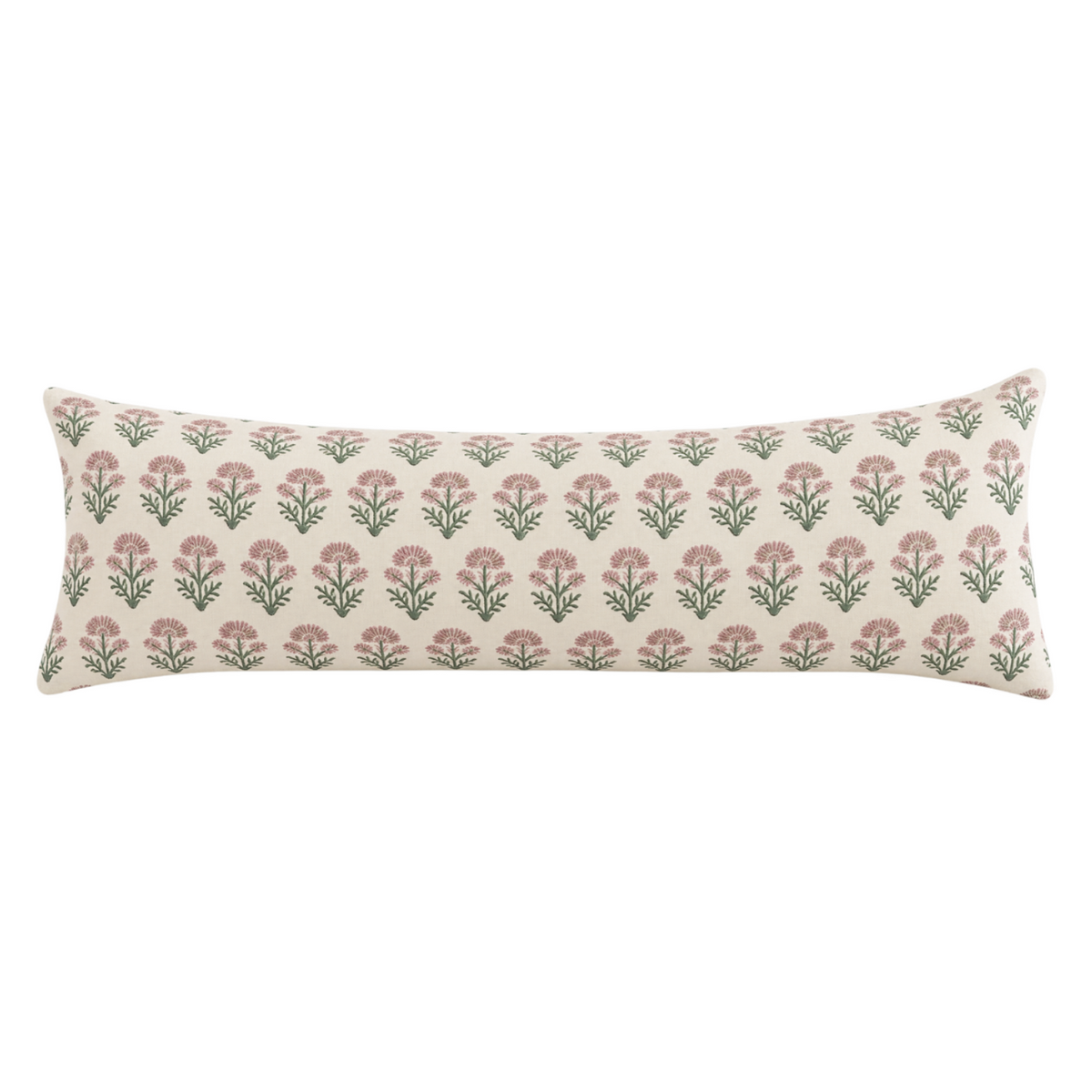 Delilah Block Print Pillow in Pink & Green - 14"x 36"