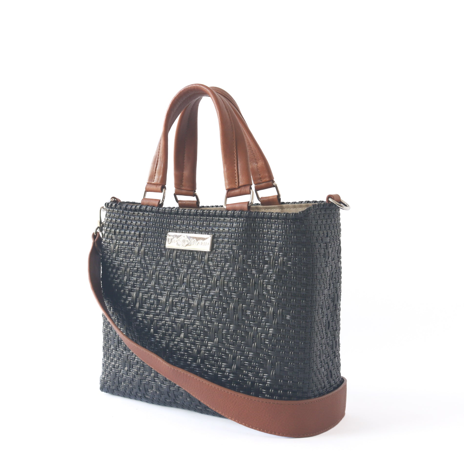 All Black Medium Woven Crossbody Drawstring Bag