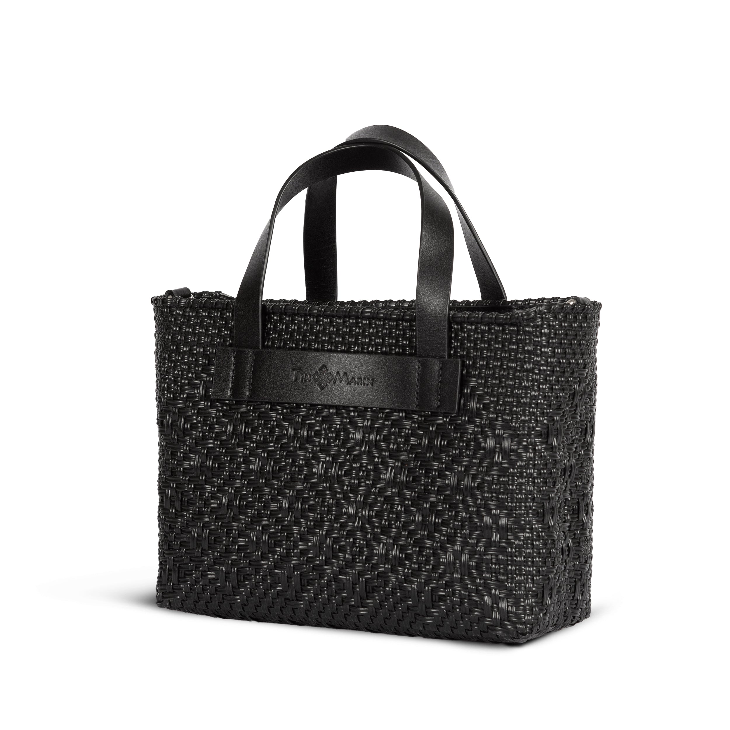 All Black Small Woven Crossbody Bag - Black Leather