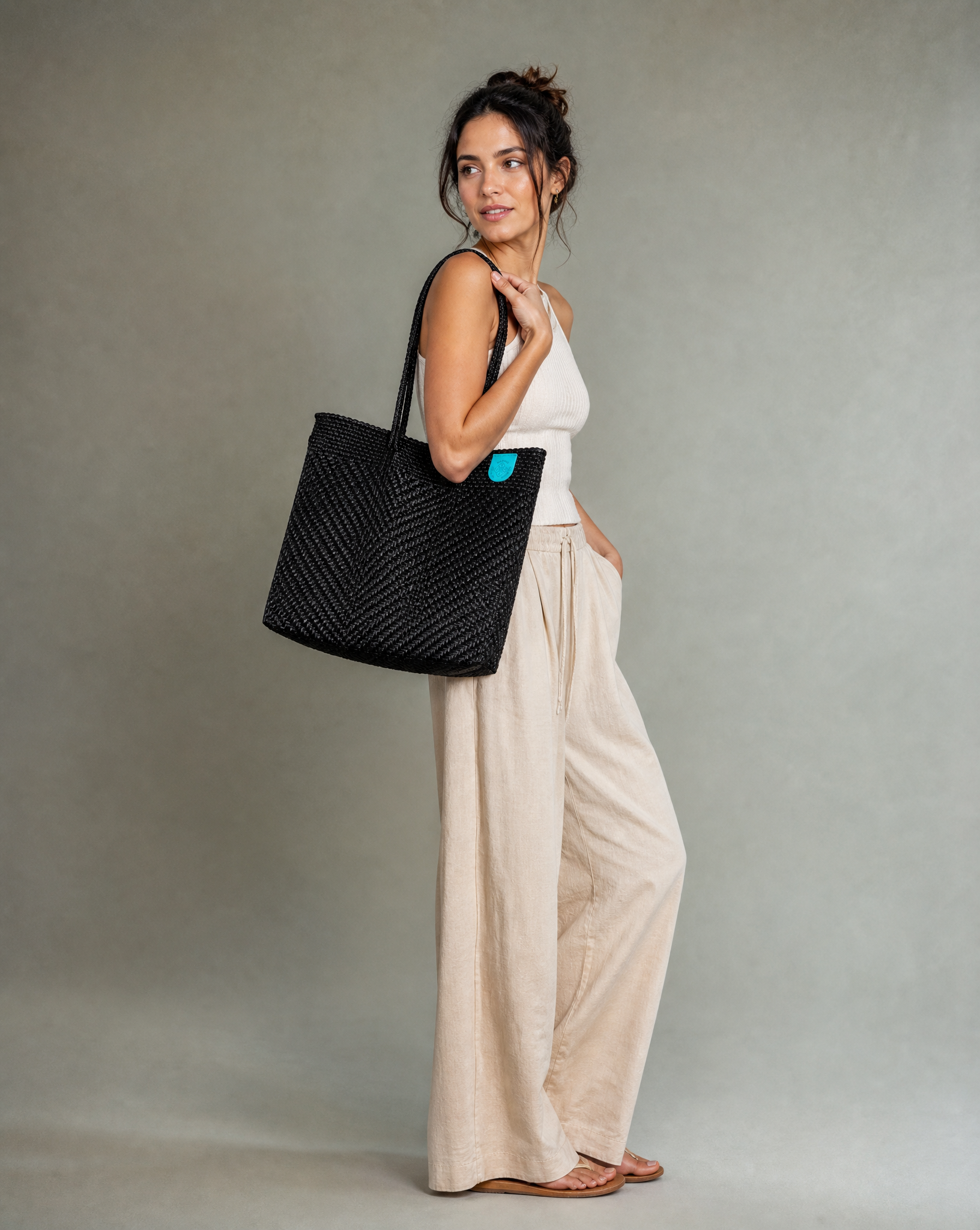 All Black Woven Tote