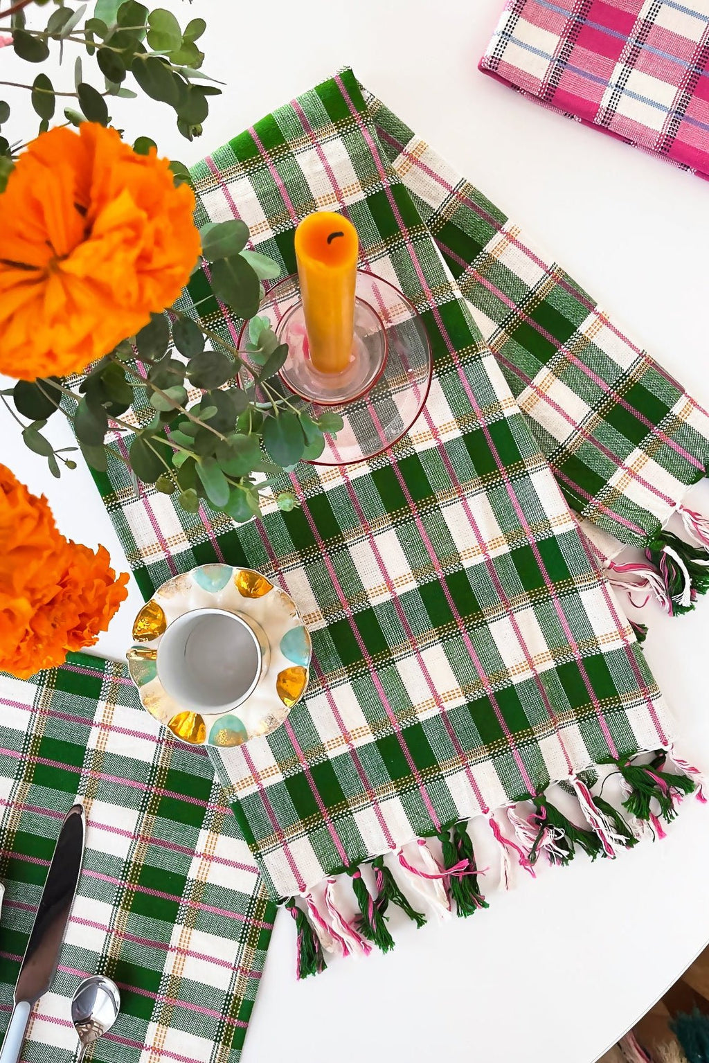 San Andres Gingham Forest & White Kitchen Towel
