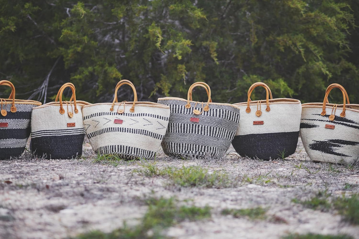 Balance Tri Stripes Handwoven Sisal Basket Tote Bag