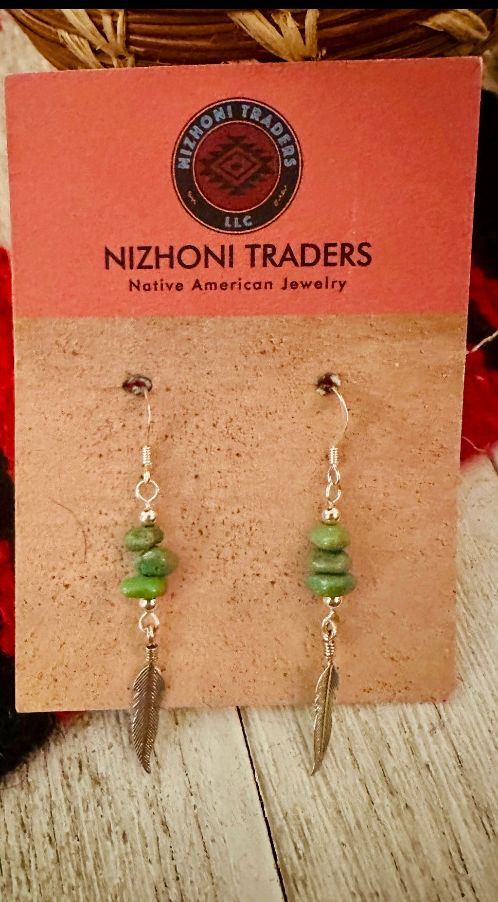 Handcrafted Turquoise & Sterling Silver Feather Dangle Earrings