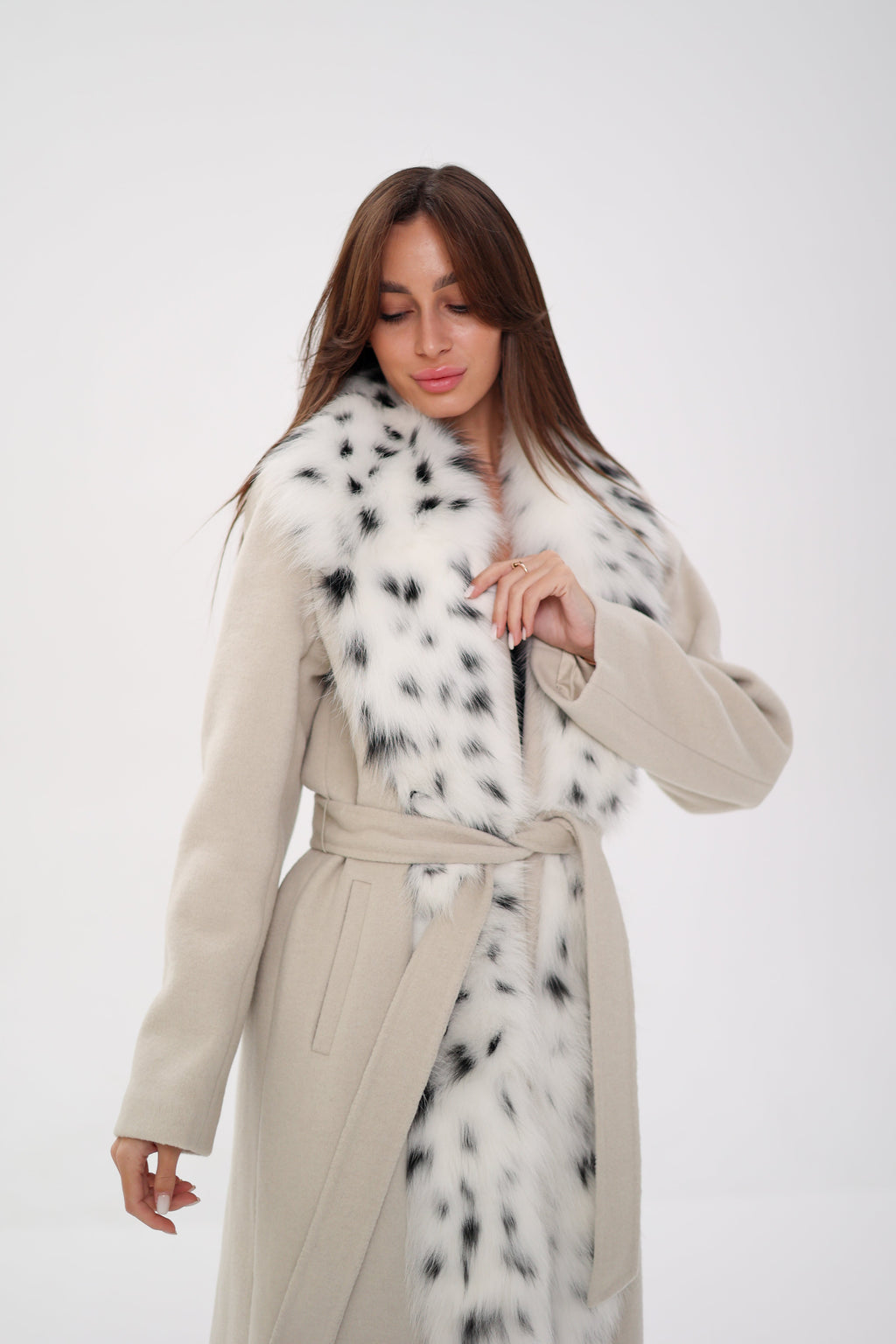Charlotte Coat - Genuine Arctic Fox Virgin Wool Wrap Coat