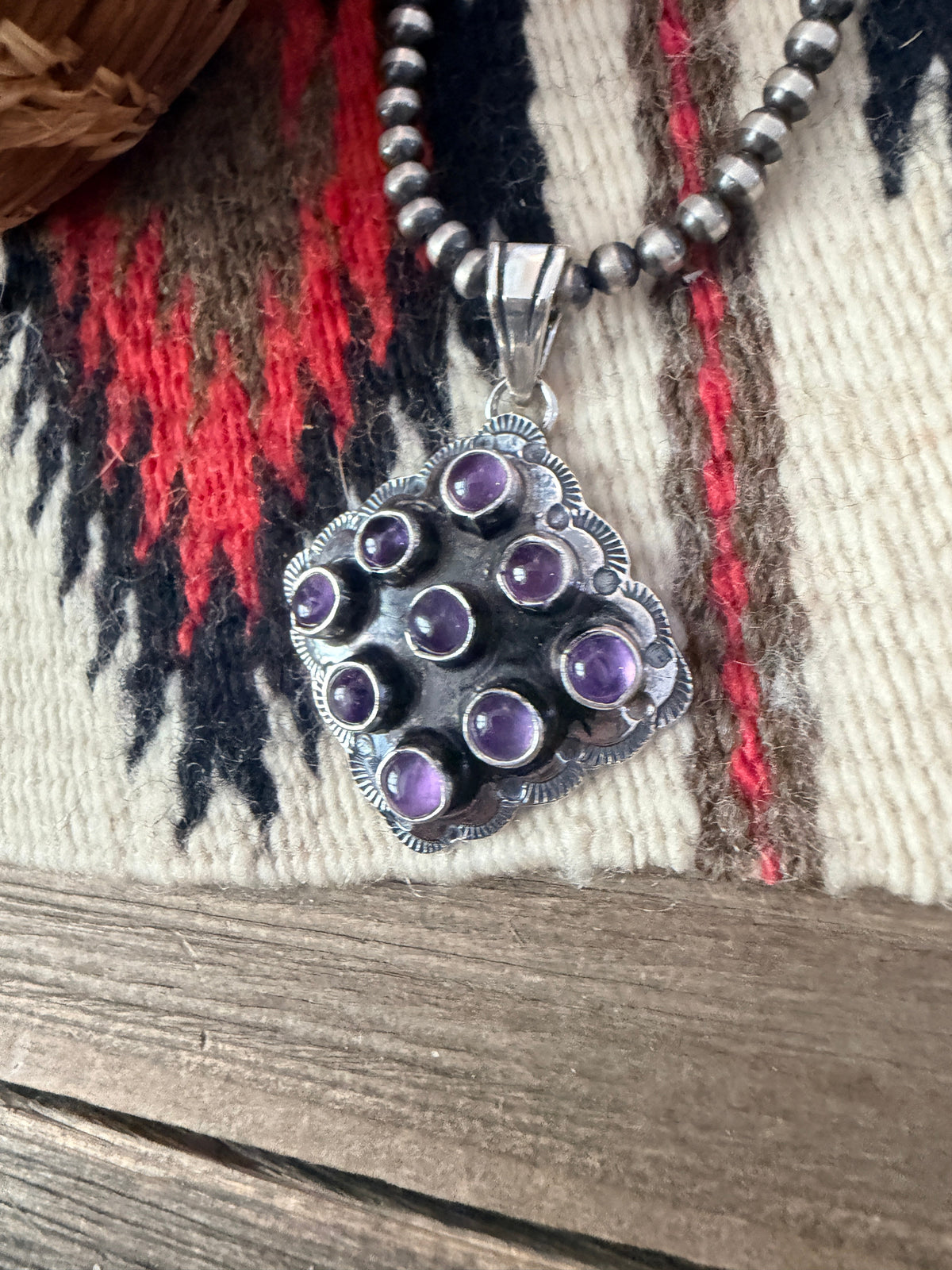 Handcrafted Sterling Silver and Amethyst Cluster Pendant by Tina Benally