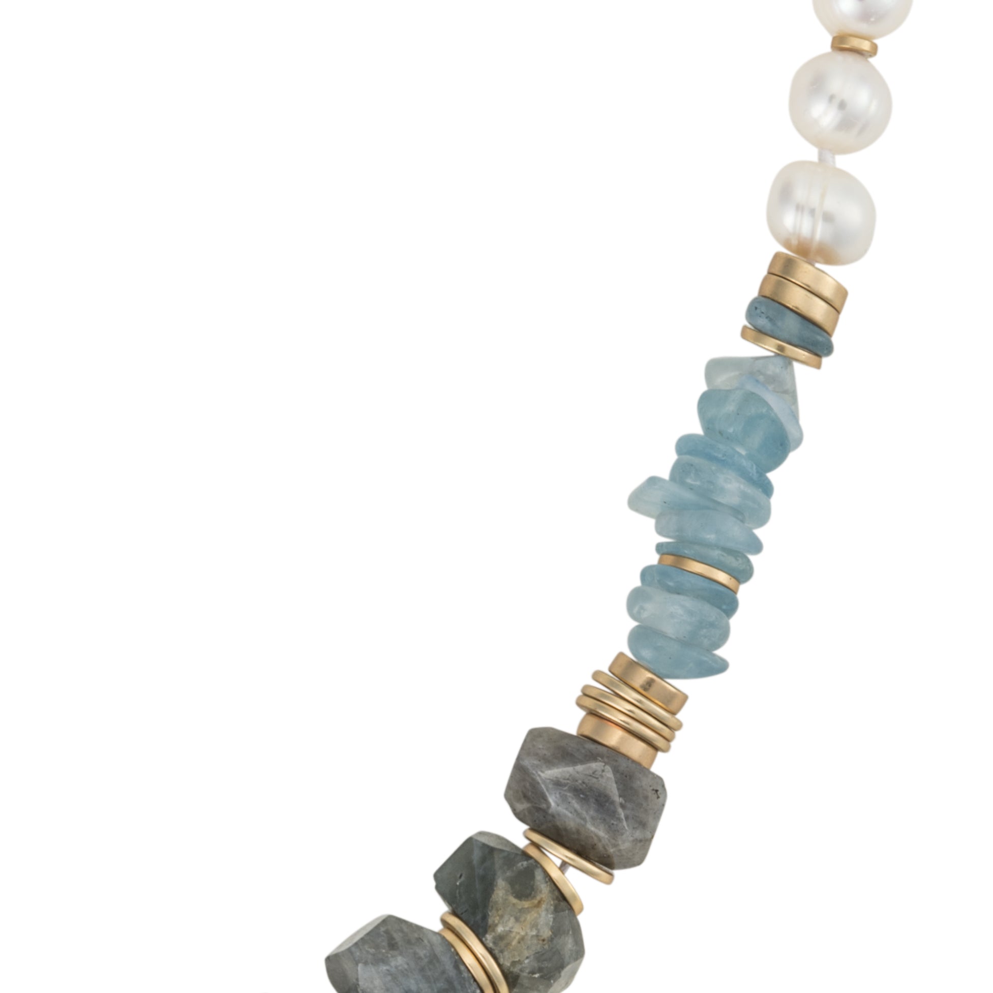 9-10mm Freshwater Pearls with natural Aquamarine and Labradorite Stones
