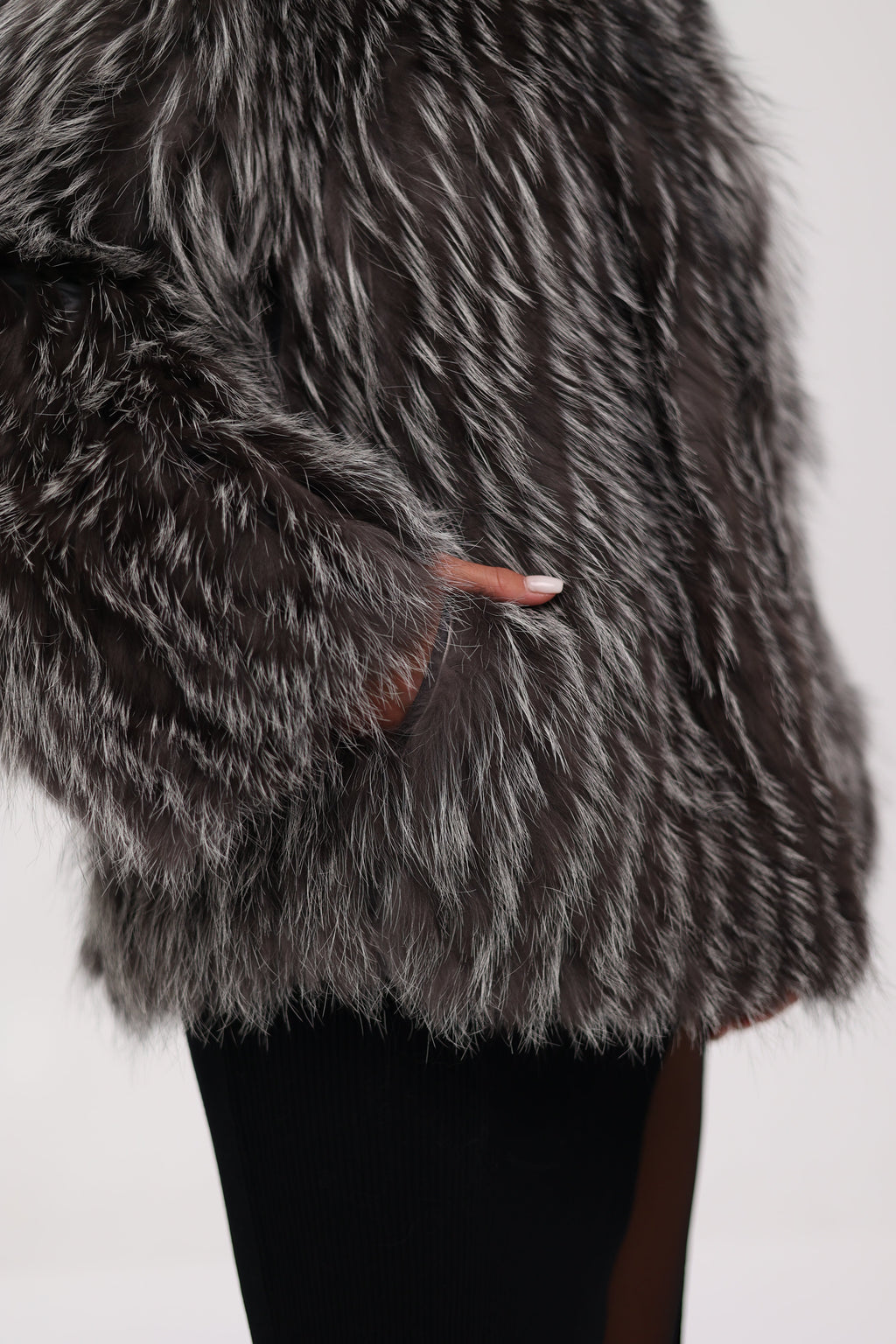 Reversible Genuine Silver Fox  Down Fill Coat in Grey