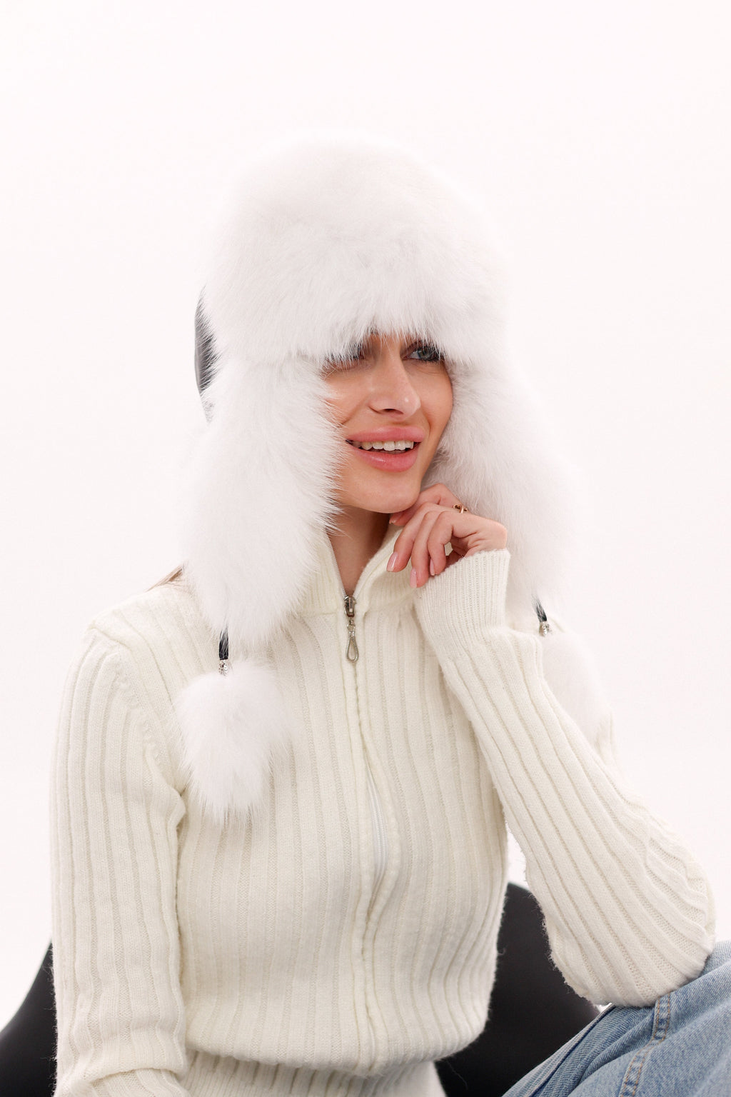 Genuine Polar Fox Fur Genuine Leather Hat