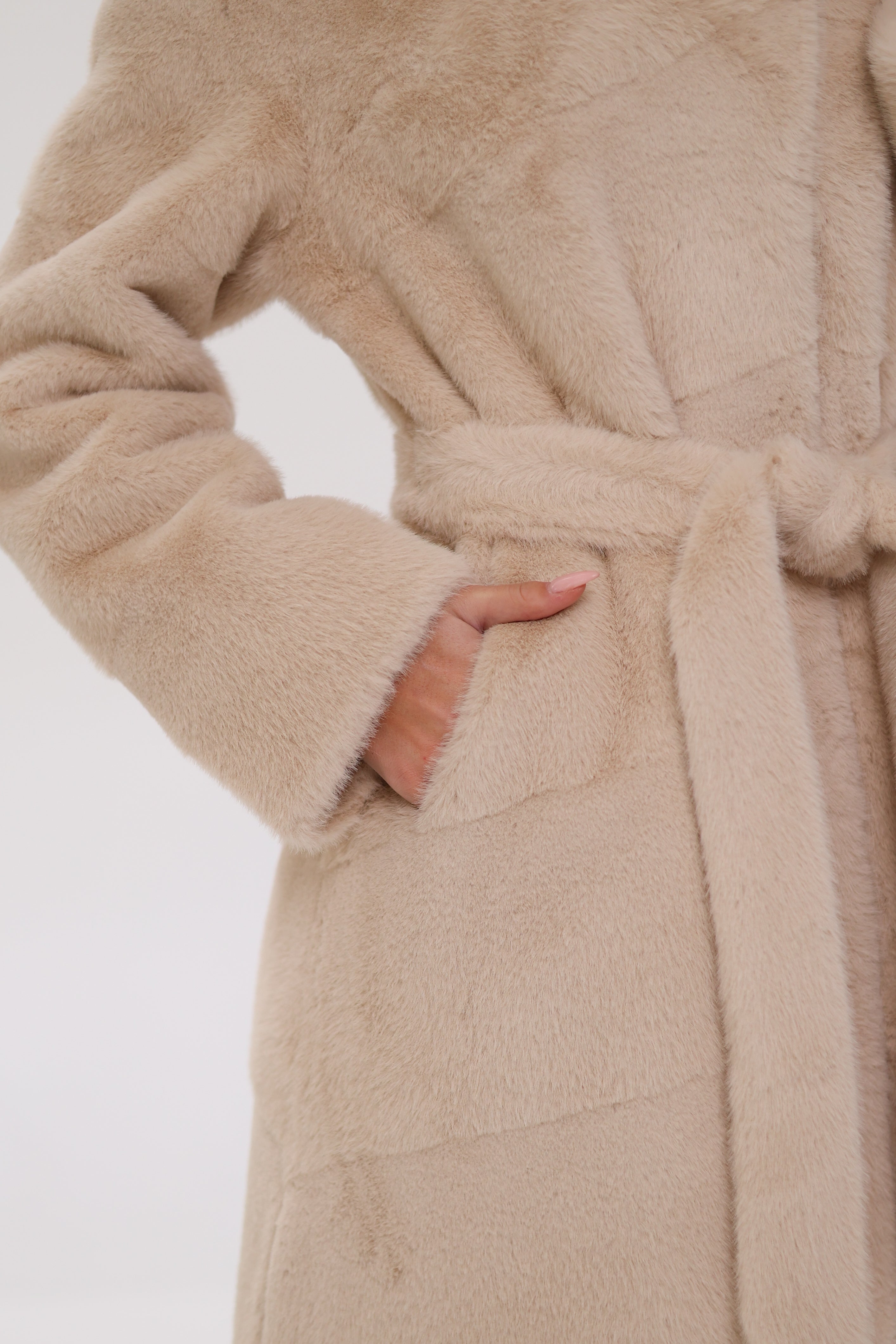 Faux Mink Effect Fur Hooded Coat