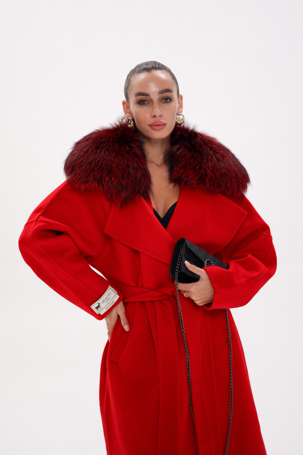 Saga®Furs Silver Fox Wool Alpaca Wraparound Coat in Red