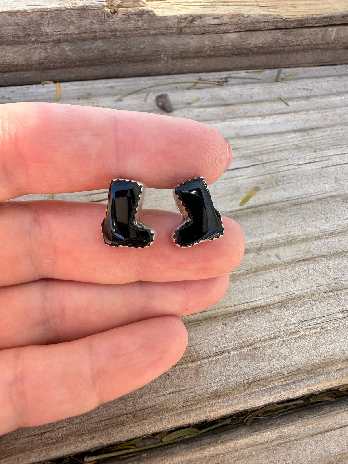 Onyx Sterling Silver Boot Earrings Handmade