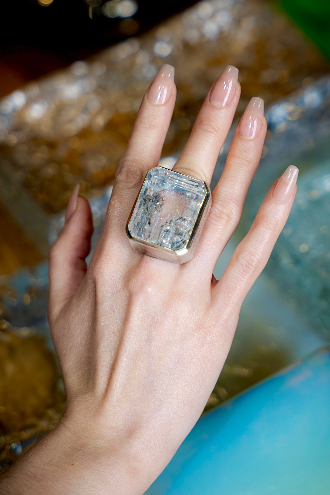Square Goliath Ring in Striated Crystal (Silver) SHIPS IN FEBRUARY