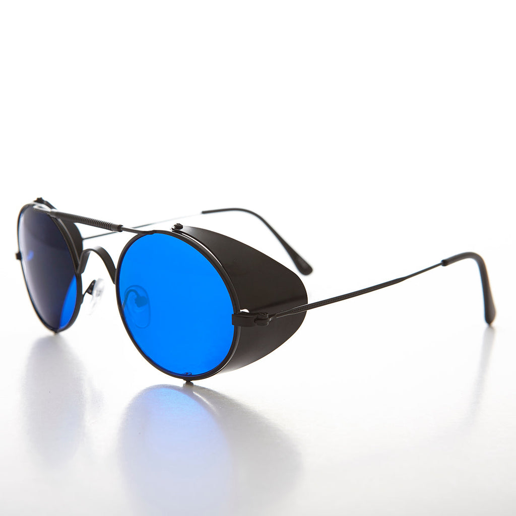 Blue Lens Steampunk Sunglass with Folding Side Shields - Bram 1