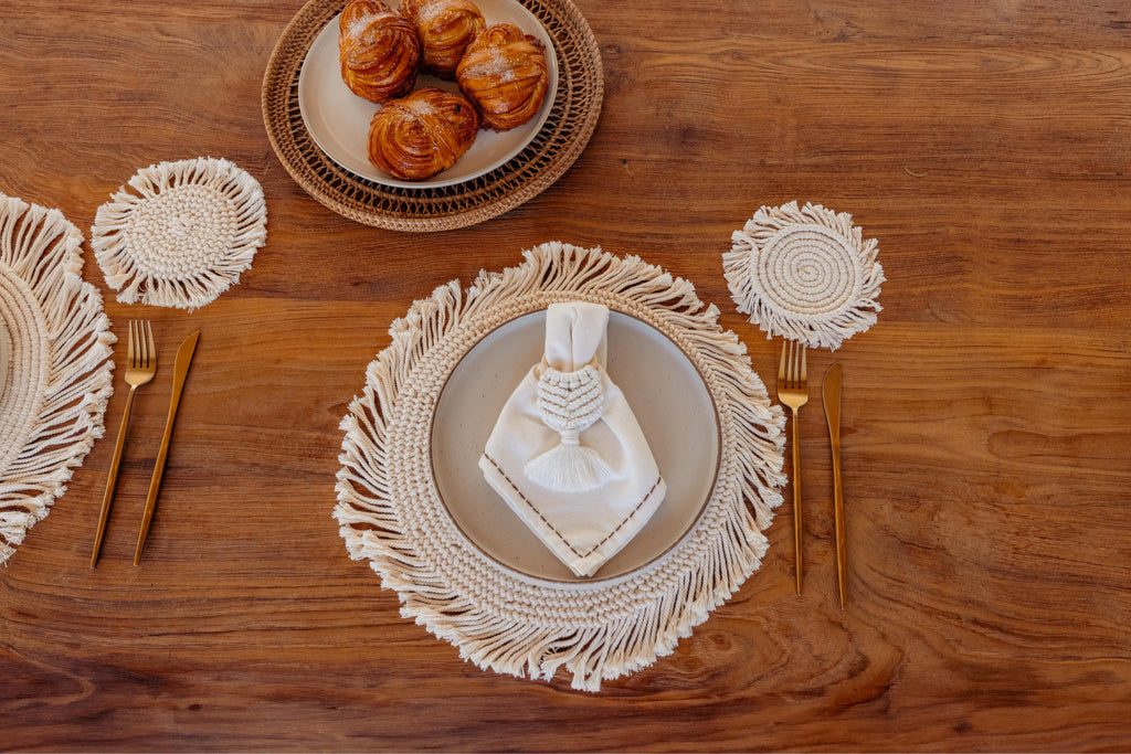 Round Macrame Placemat and Coaster Set of 4