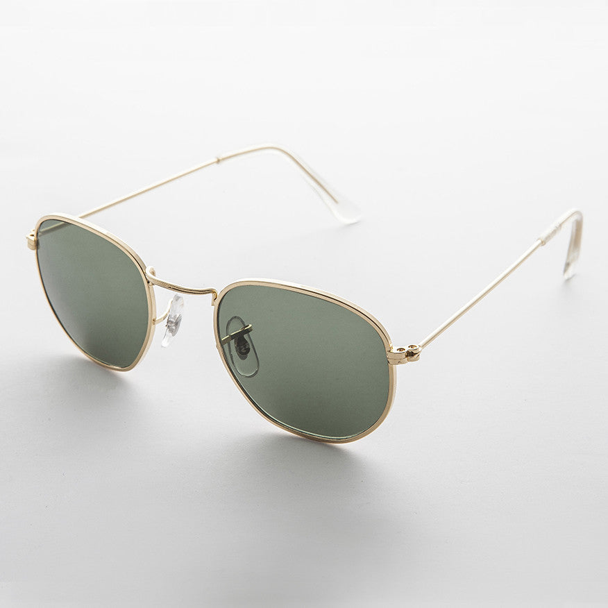 Round Squared Edge Vintage Sunglass with Glass Lens - Brody