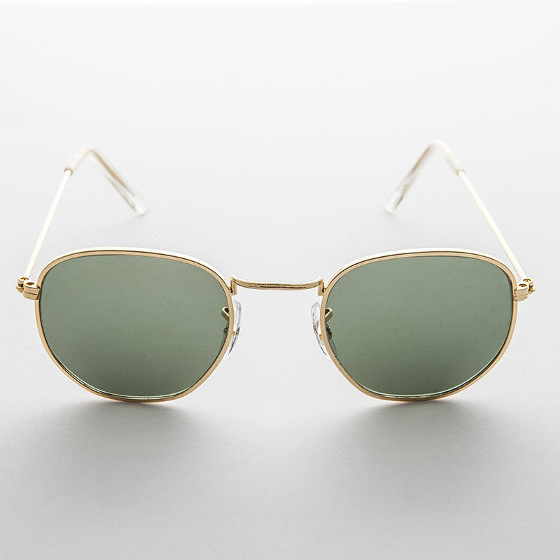 Round Squared Edge Vintage Sunglass with Glass Lens - Brody