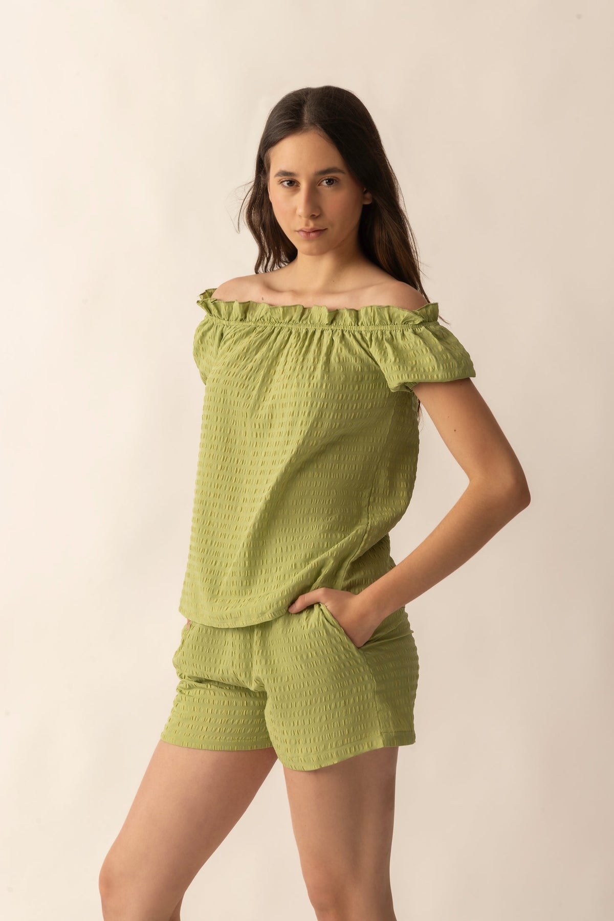 Catherine Drop Shoulder Top In Green