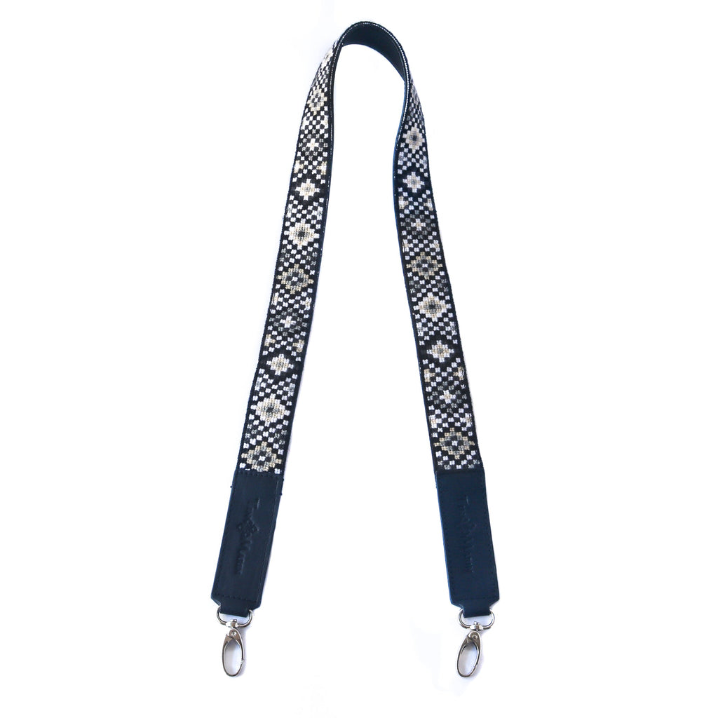 Mai Woven Bag Strap - Black & White with Leather
