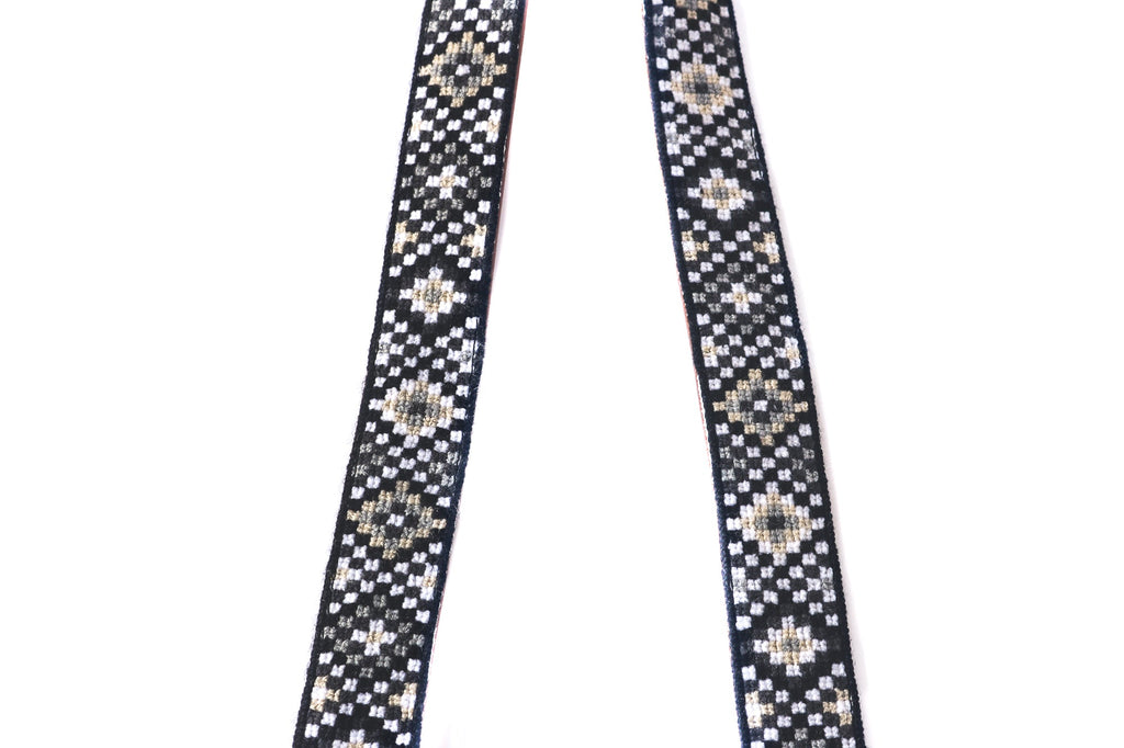 Mai Woven Bag Strap - Black & White with Leather