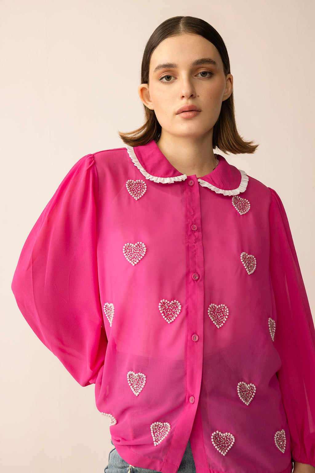 Lovestone County Beaded Shirt in Wild Pink