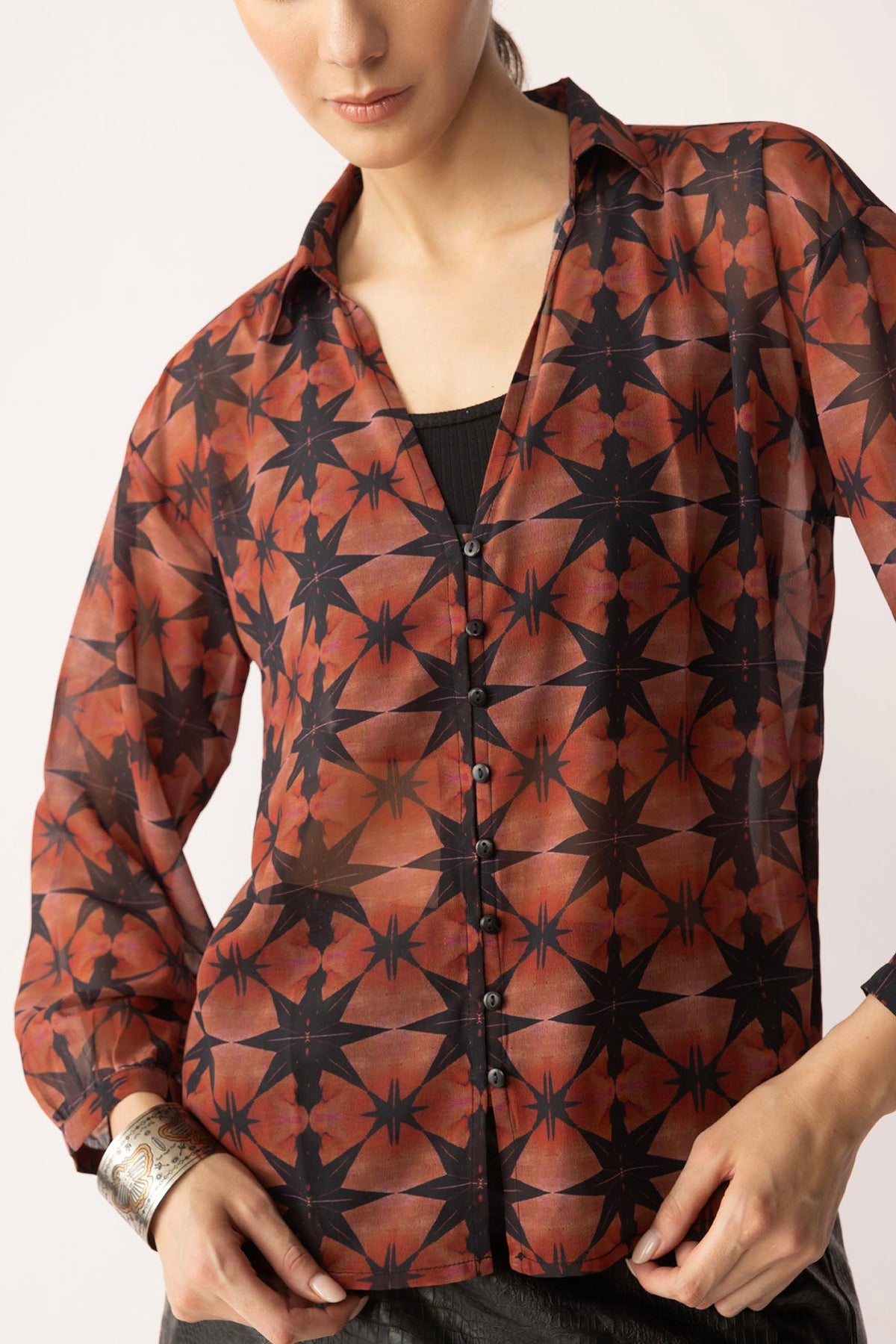 Astro Prairie Printed Top in Burnt Orange
