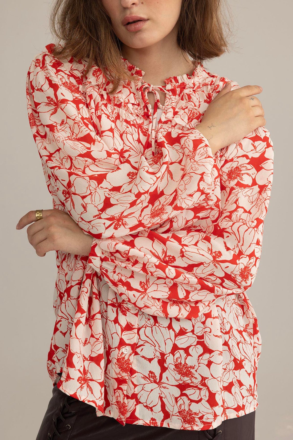 Cherry Fleur Ruffle Top in Crimson Pink