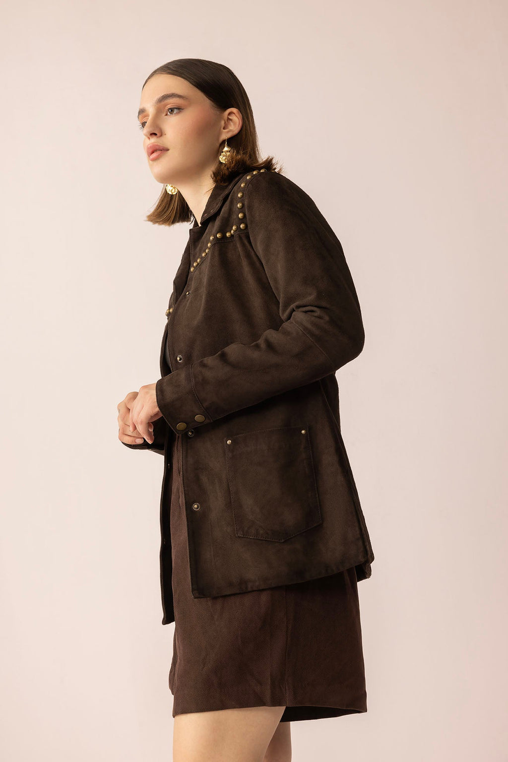 Grit & Glisten Leather Jacket in Shadow Brown