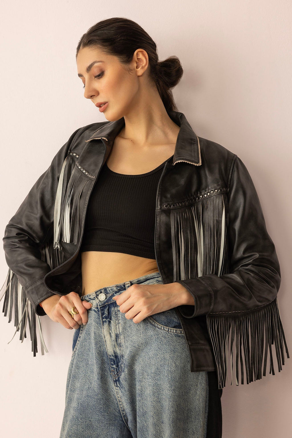 Midnight Maverick Leather Jacket in Shadow Black